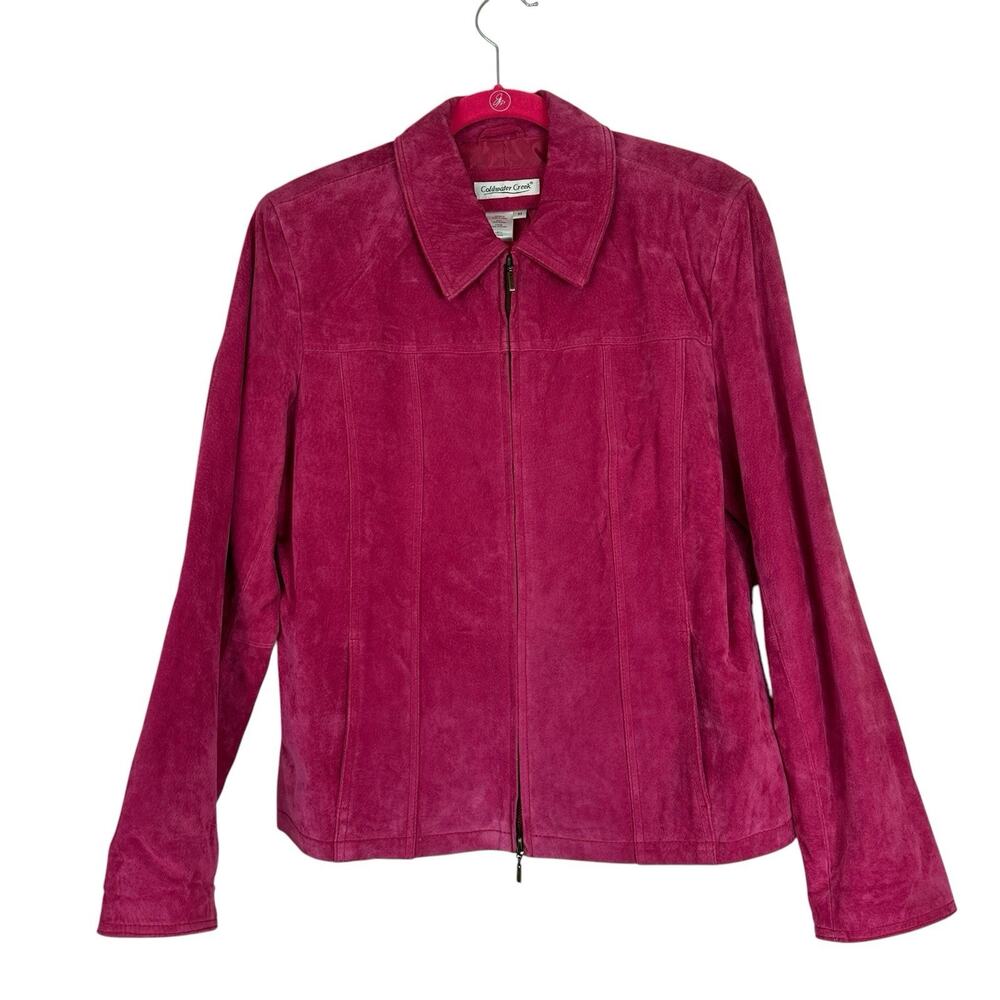 Coldwater Creek Jacket Women Medium Pink Suede Leather Coat Zip Front